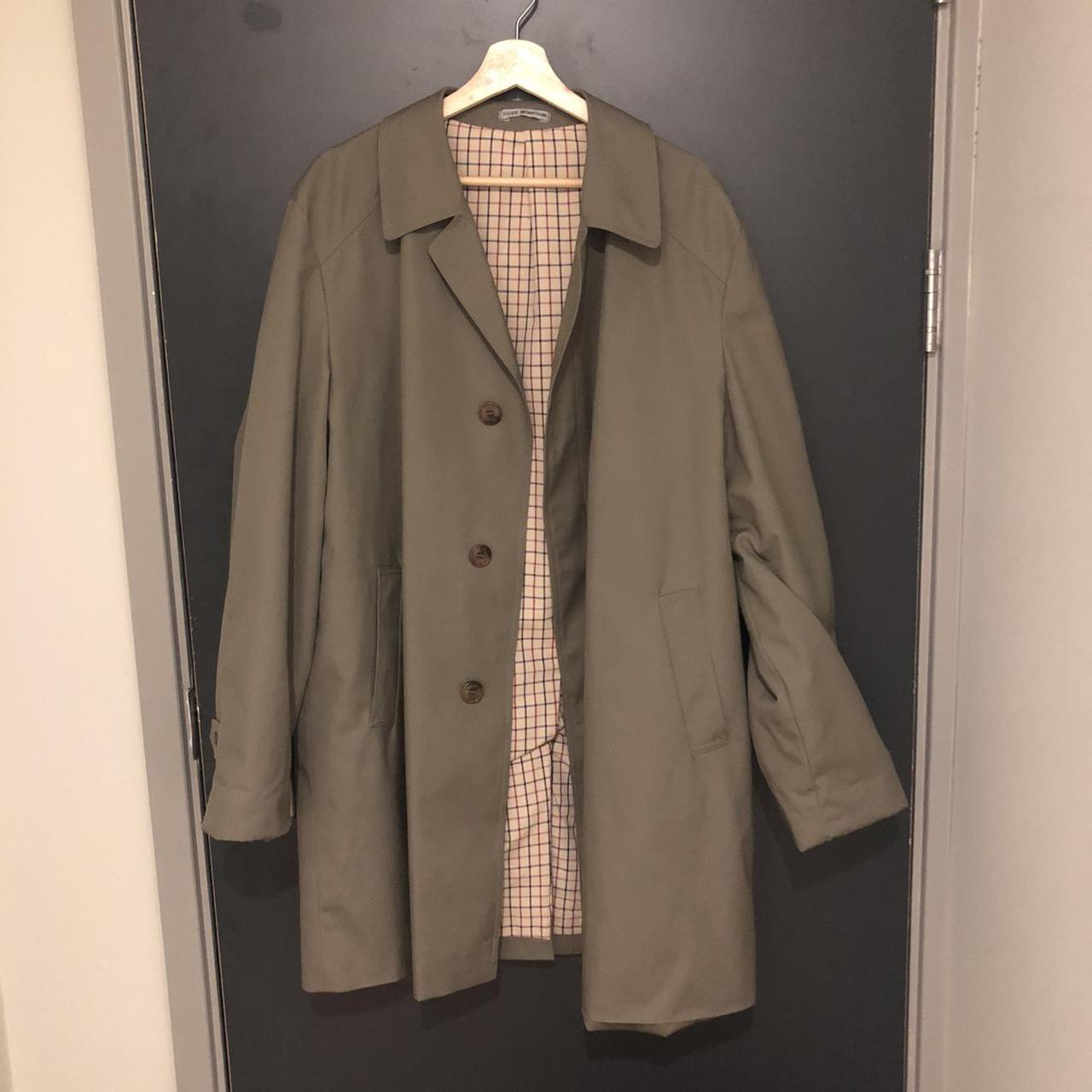 Olive green overcoat Great coat for autumn Size L No... - Depop