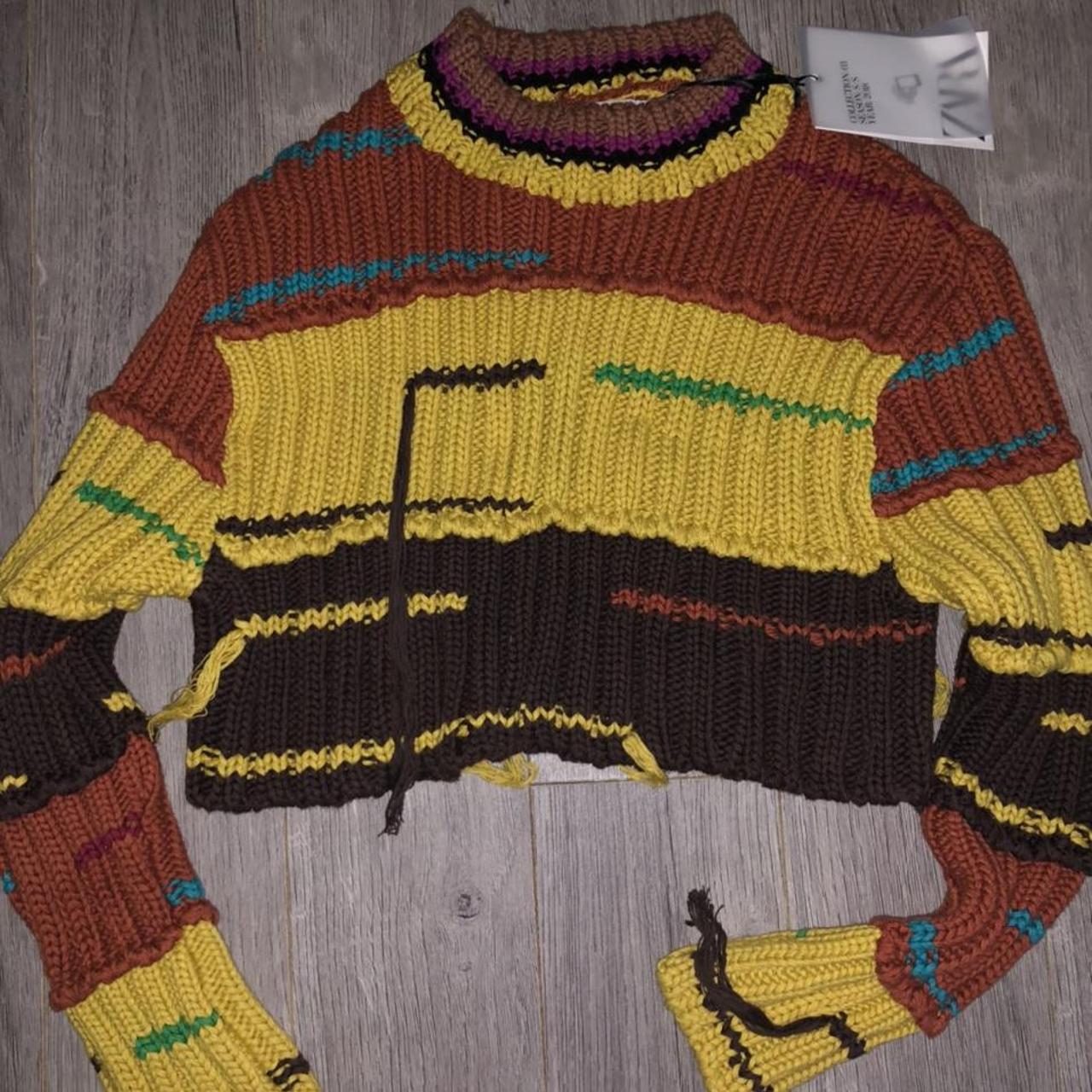 Zara knit crop top yellow brown orange vintage... Depop