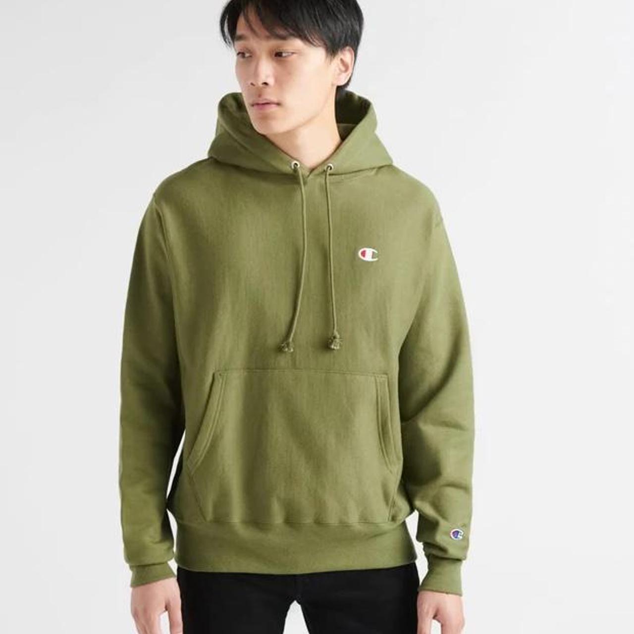 olive green champion reverse weave hoodie in great. Depop