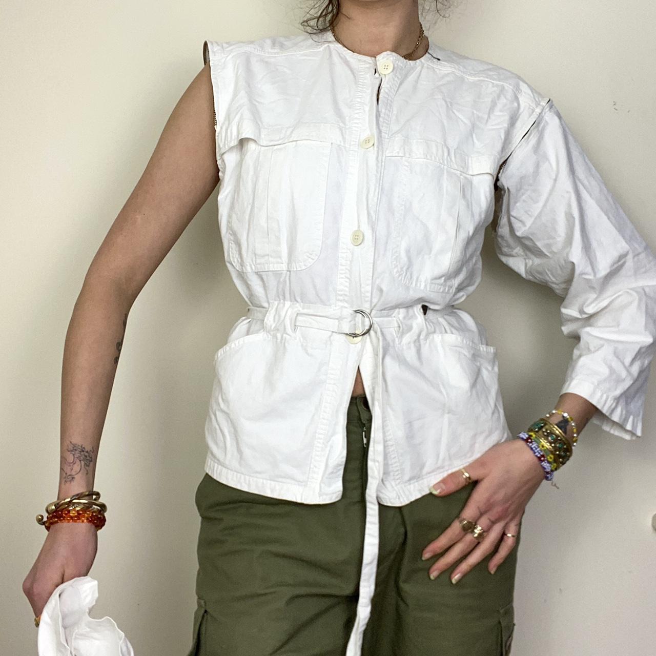 Vintage white jacket with adjustable waist tie and... Depop