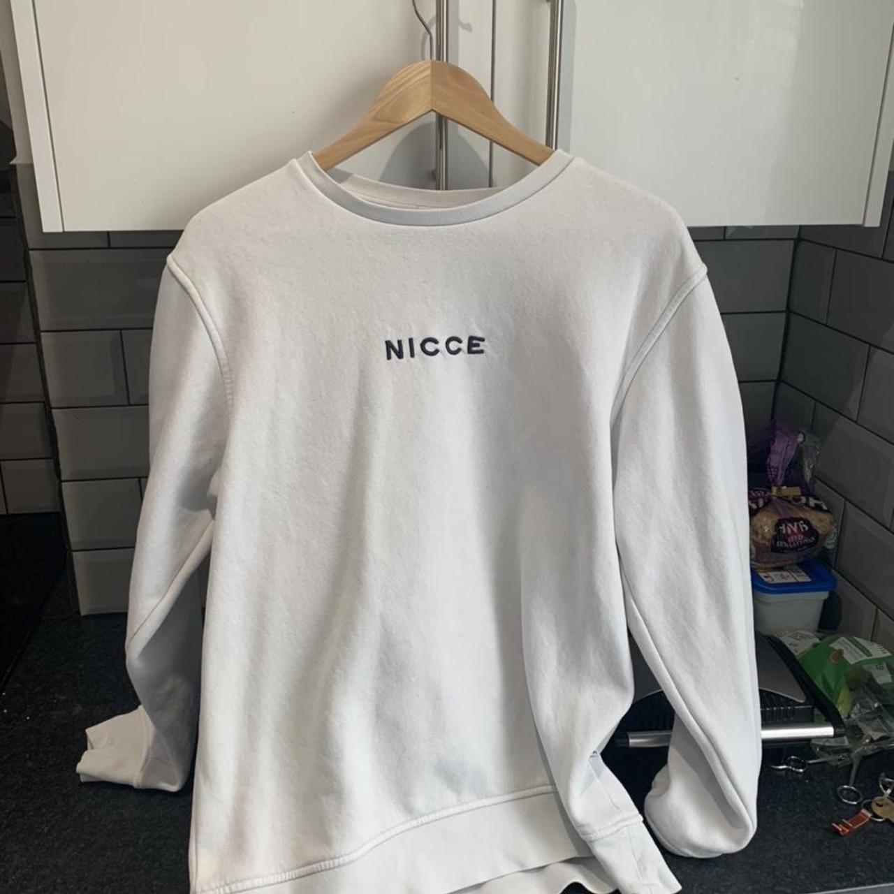 Nicce White Logo Sweater Size L - Depop