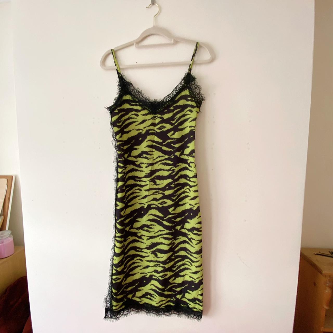 neon green zebra print dress