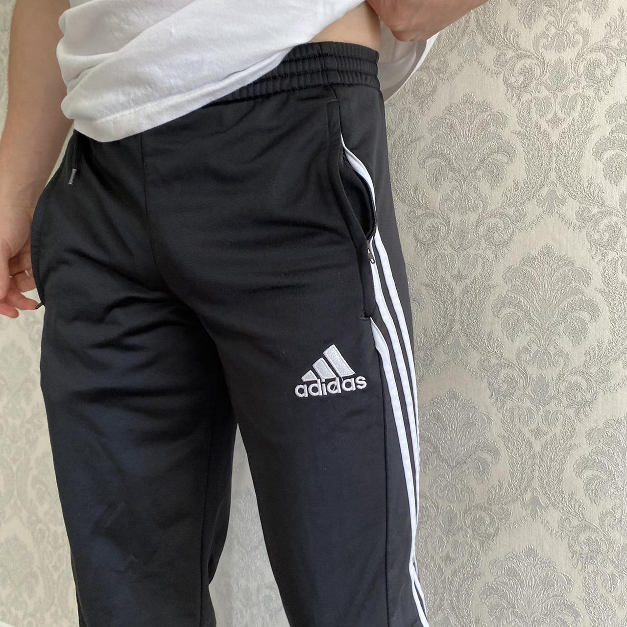 Adidas black trackies / tracksuit bottoms with three... - Depop