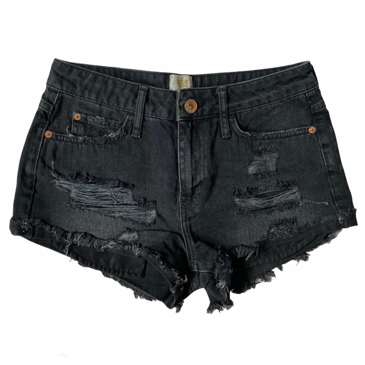 River Island Black Daisy Duke Shorts - Size 8... - Depop