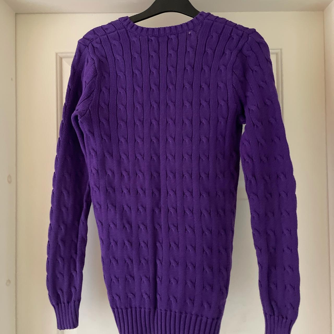 Polo Ralph Lauren cable knit v neck jumper in purple... - Depop