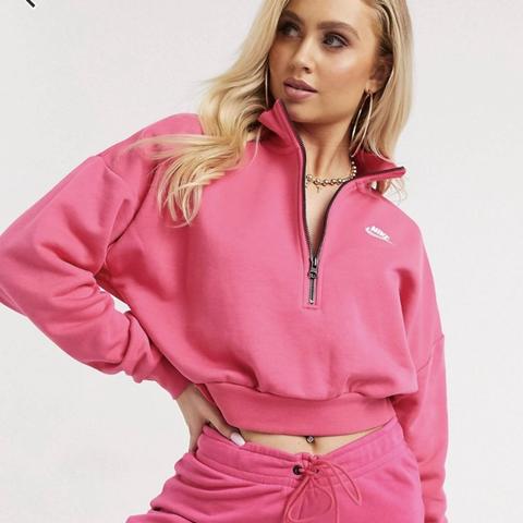 nike essentials pink cropped high neck sweatshirt