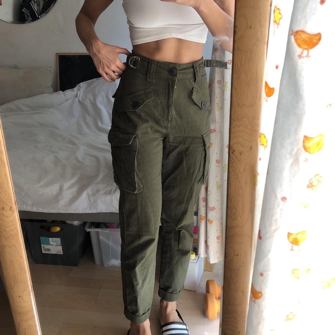 Bershka Utility cargo trousers with two patch... Depop