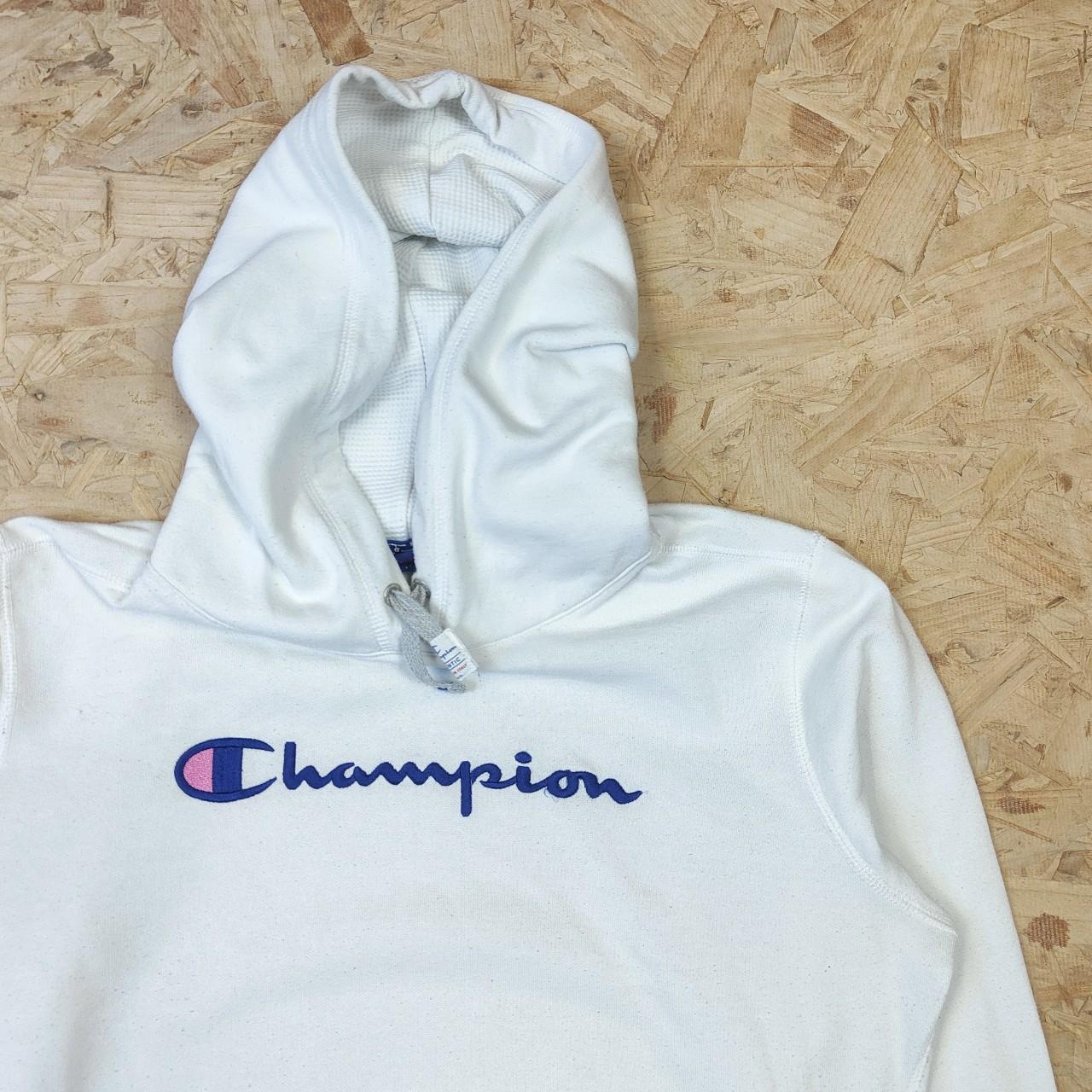 Vintage white champion hoodie spellout embroidered... - Depop