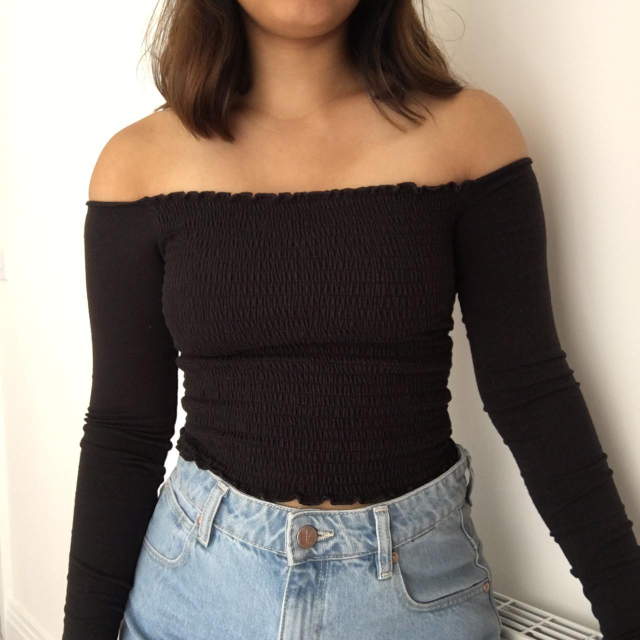 Free Shipping Black Ruched Off The Shoulder Long Depop