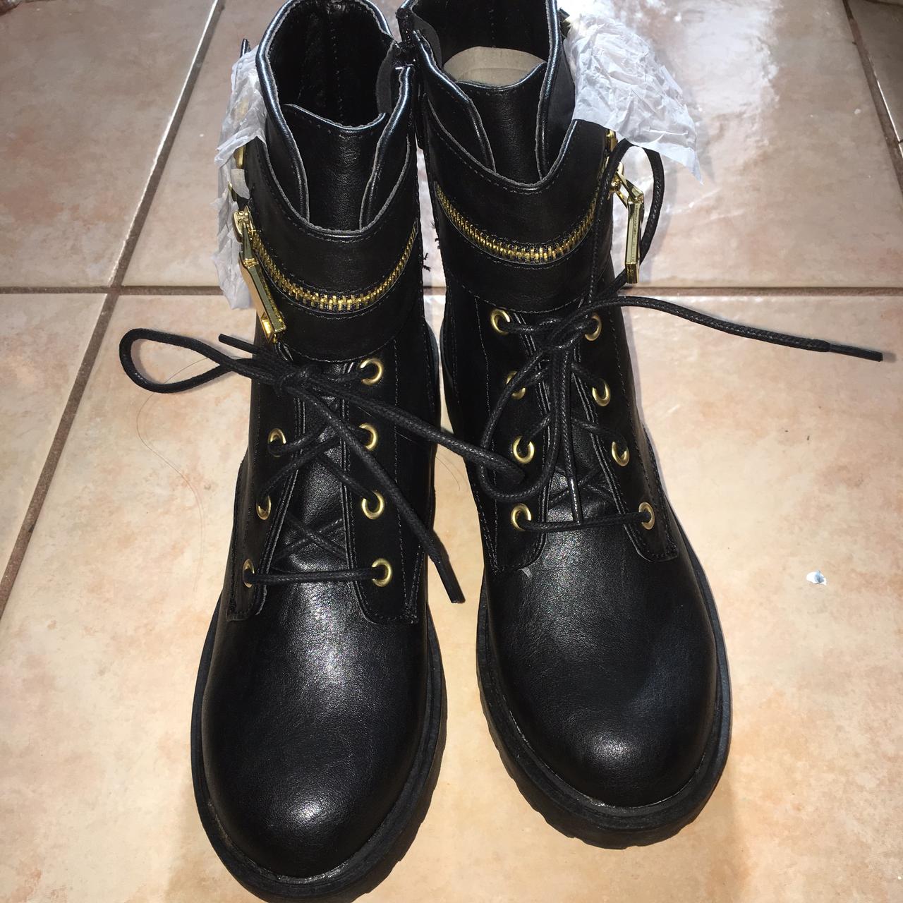 BLACK COMBAT BOOTS they're size 6 and are too big... - Depop