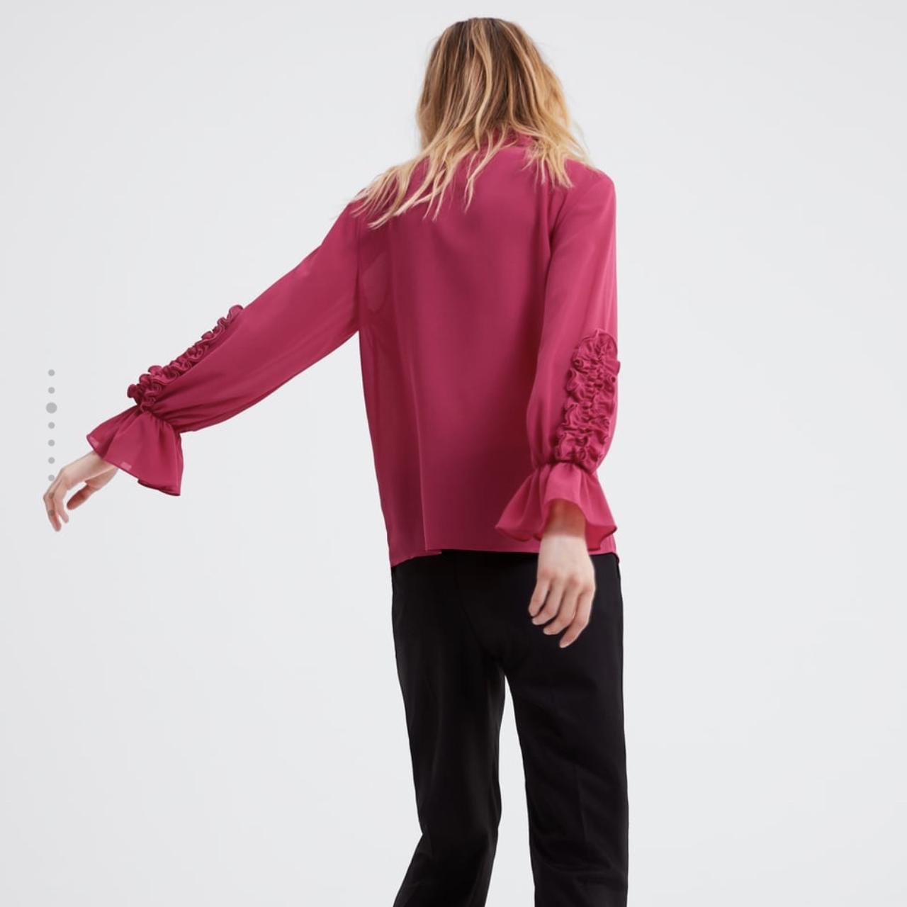 No swaps Zara cerise pink blouse with frill on... Depop