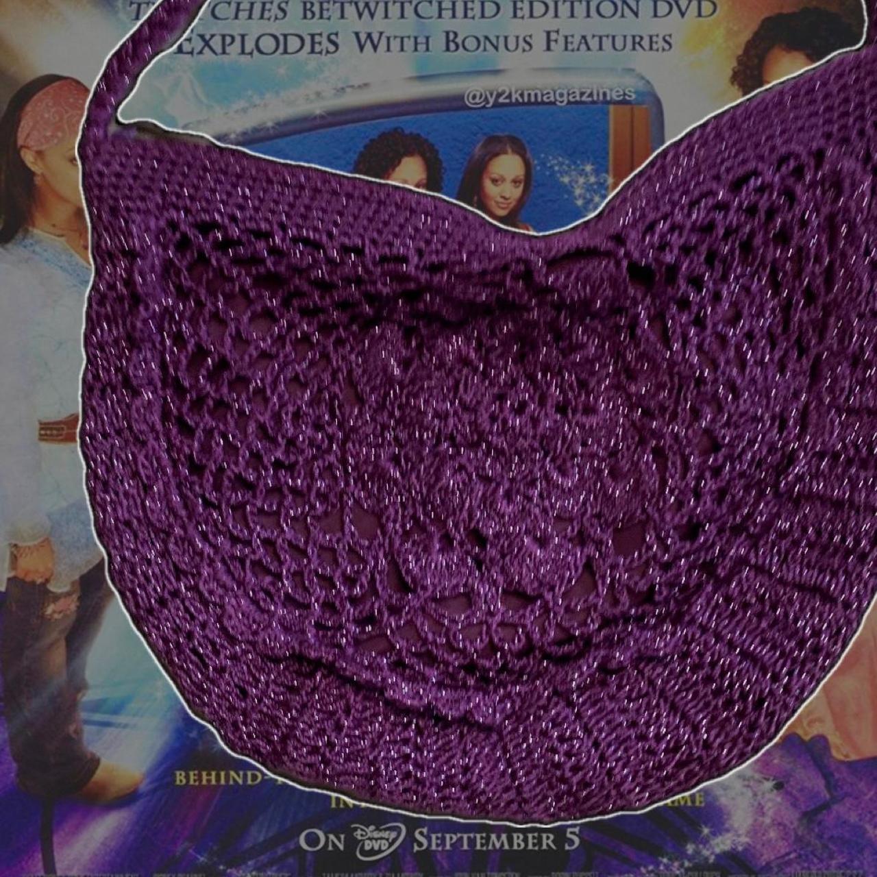 early 00s purple crochet messenger bag, excellent... Depop