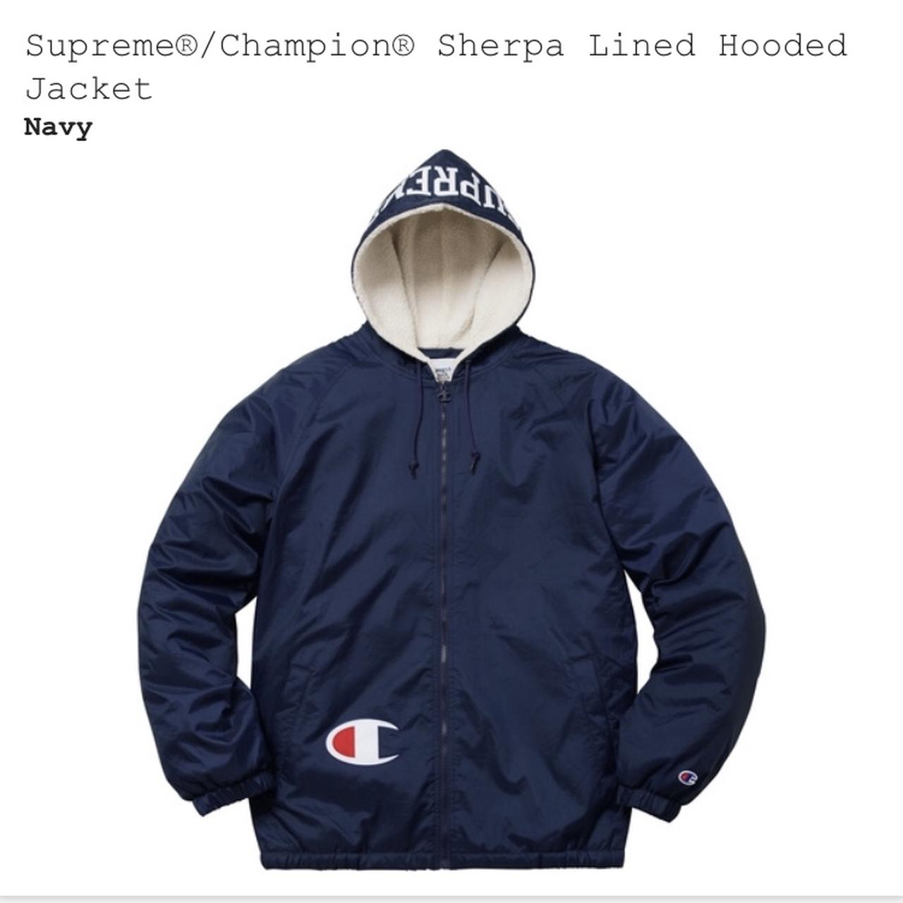 Supreme x Champion Sherpa Lined Hooded Jacket Navy...