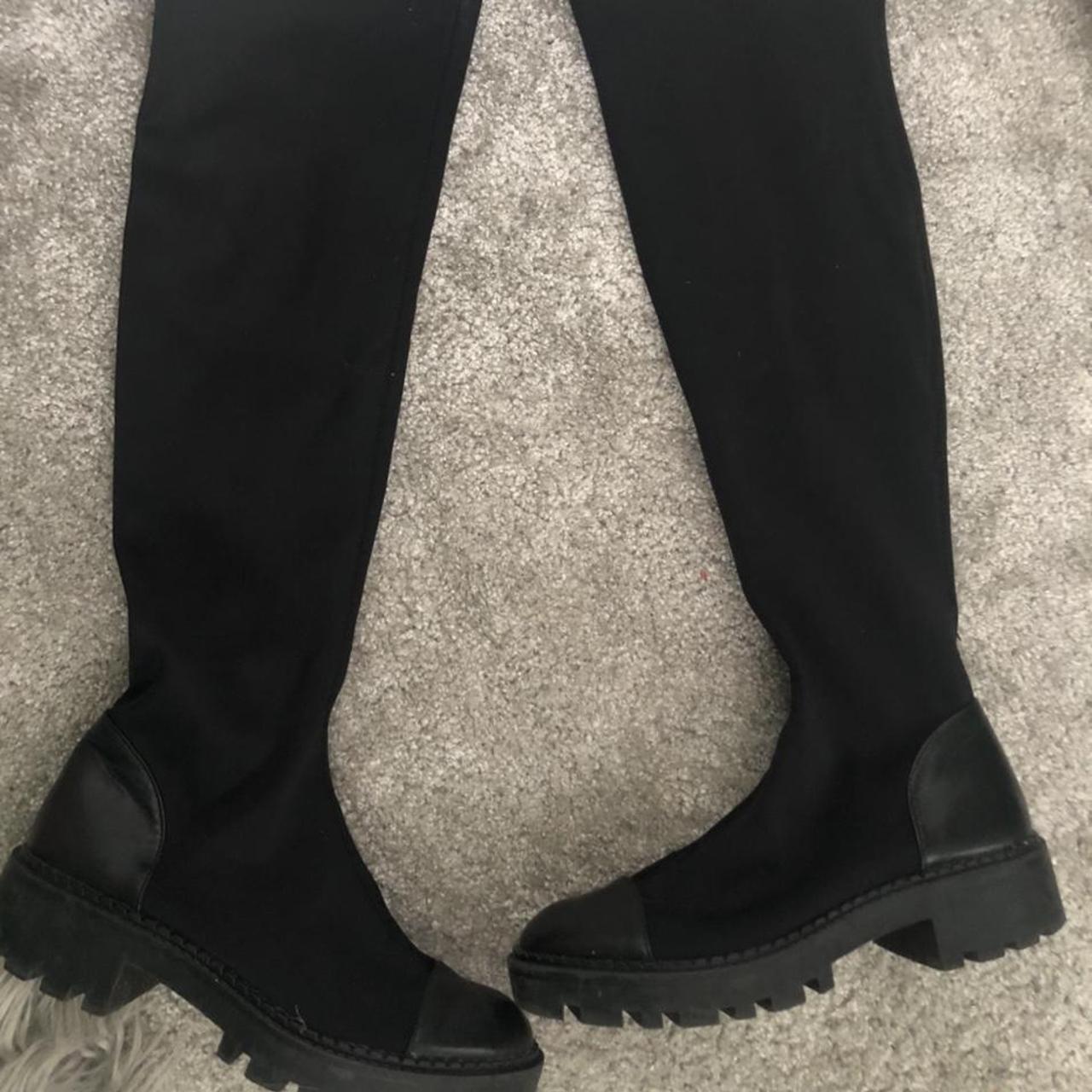 Zara black over knee track sole boots size... - Depop
