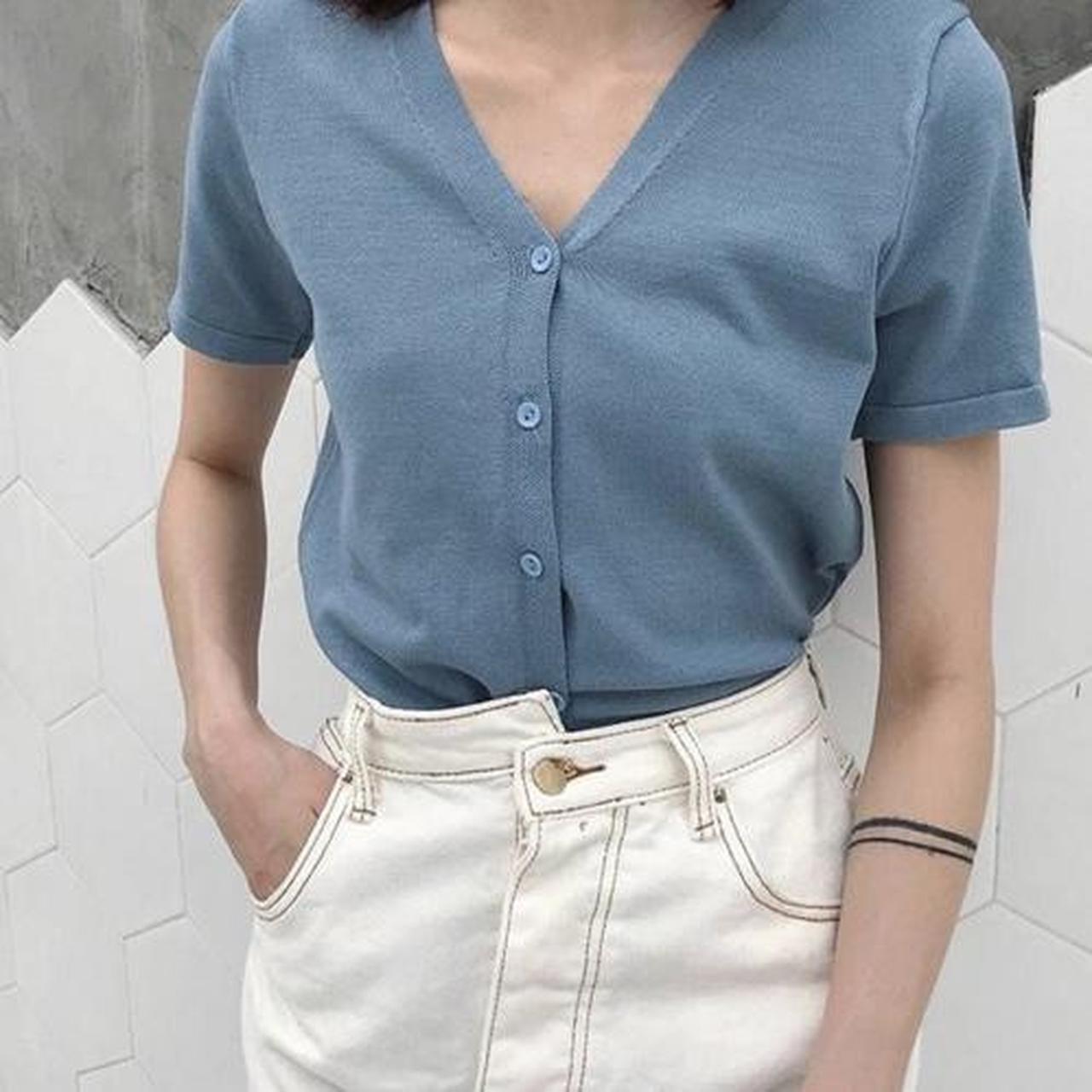 Pastel blue shirt size small (fits 6-8) from yes... - Depop