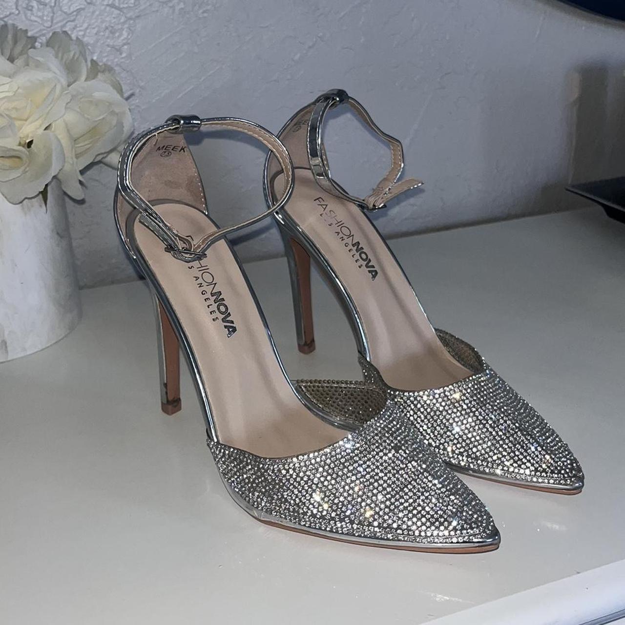 Fashion nova silver rhinestone heels #N#Size 7.5 women... - Depop