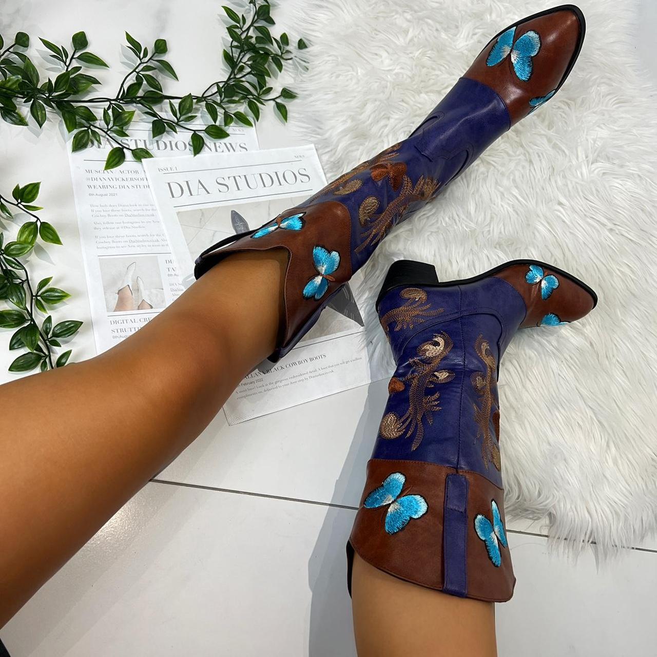 Blue & Brown cowboy boots Vegan ???? Size 47... Depop