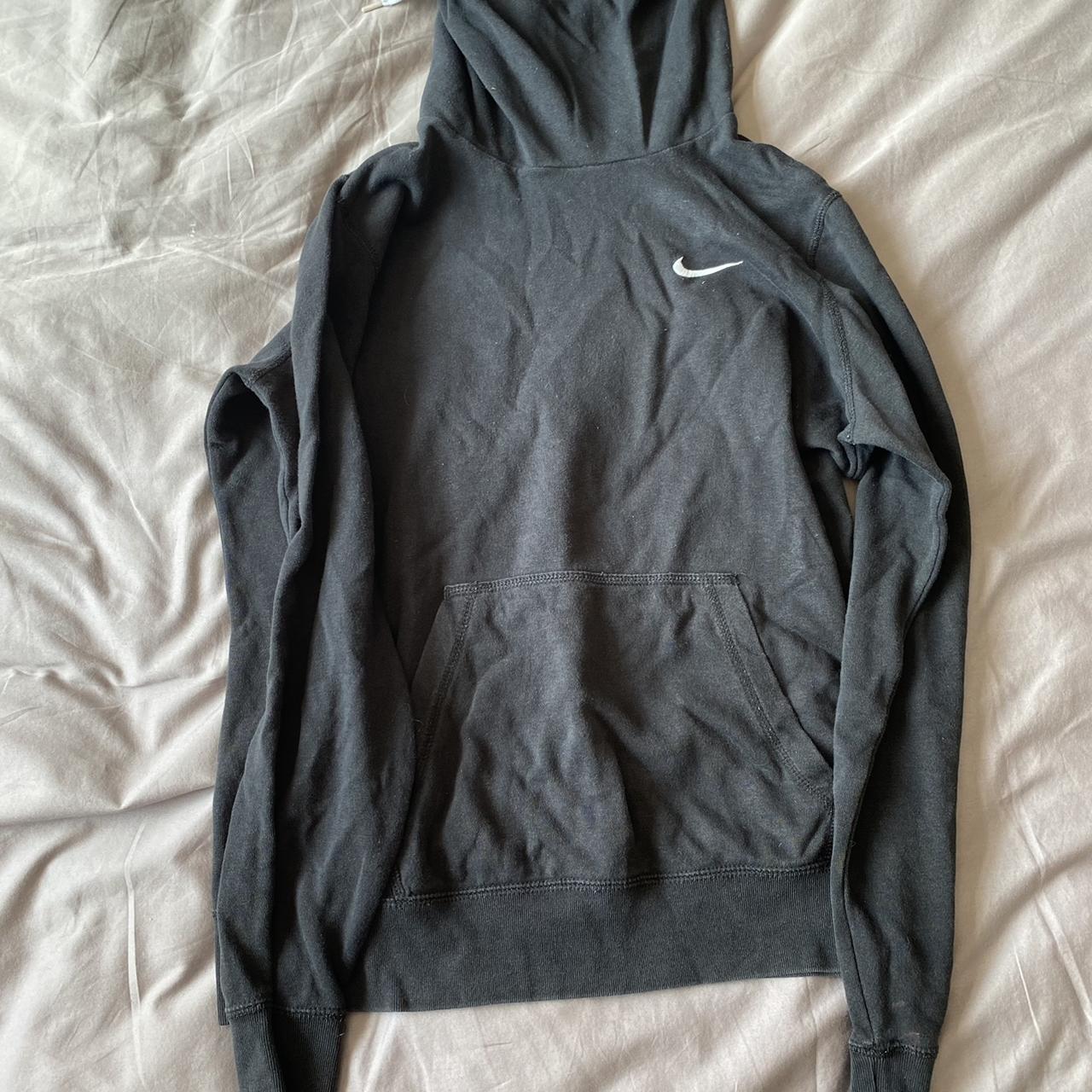 Black Nike swoosh tick snood hoodie No size tag but... - Depop