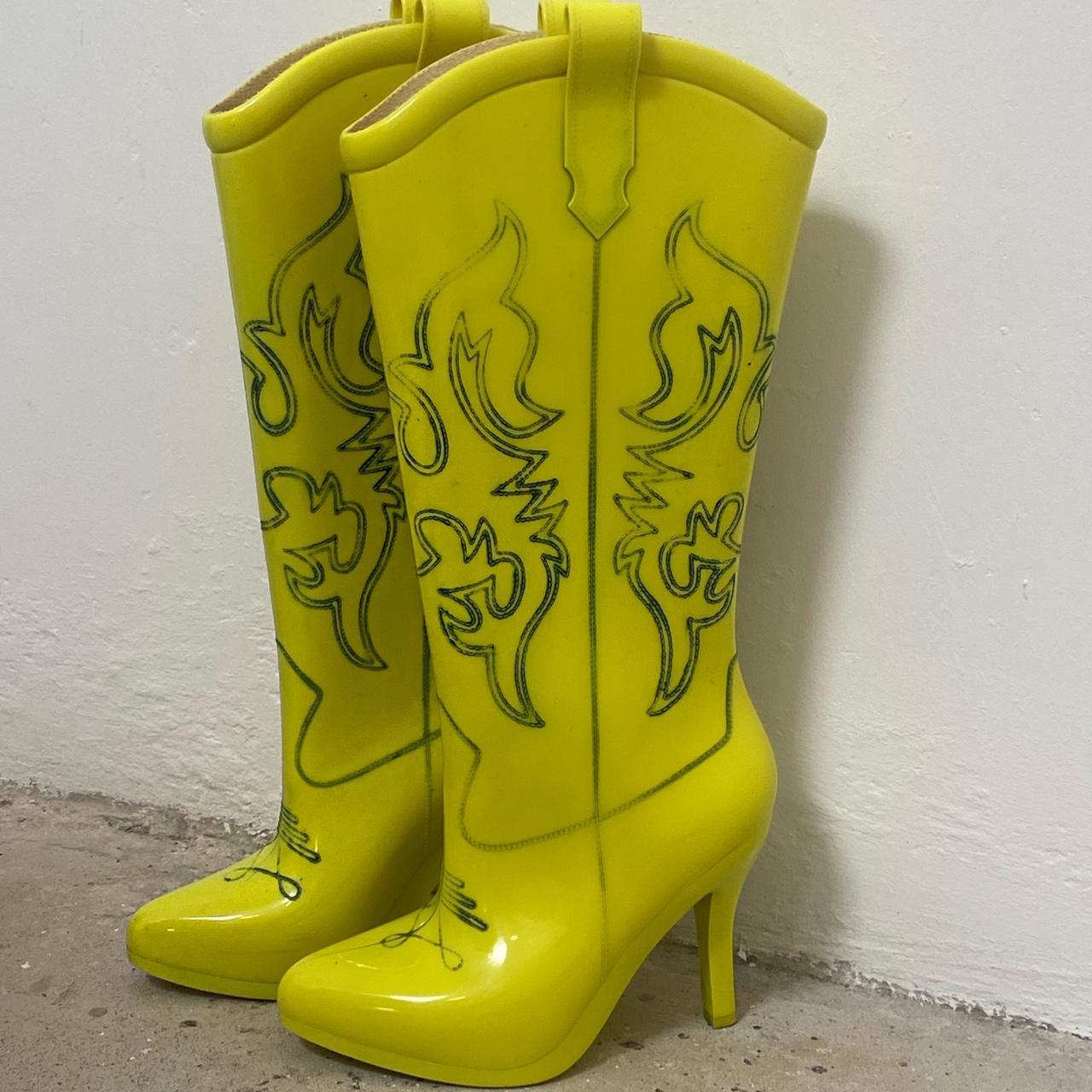 Rare Jeremy Scott reworked rubber cowboy boots. Depop