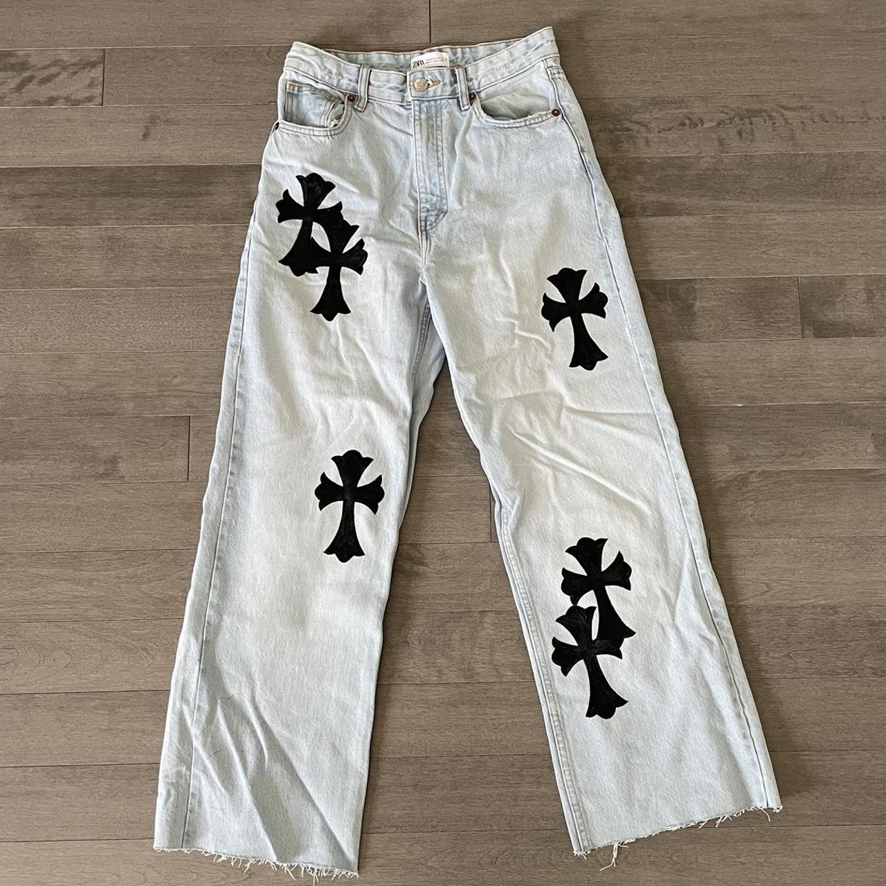 Chrome Hearts London Exclusive Jeans with Blue Leather Cross Patch