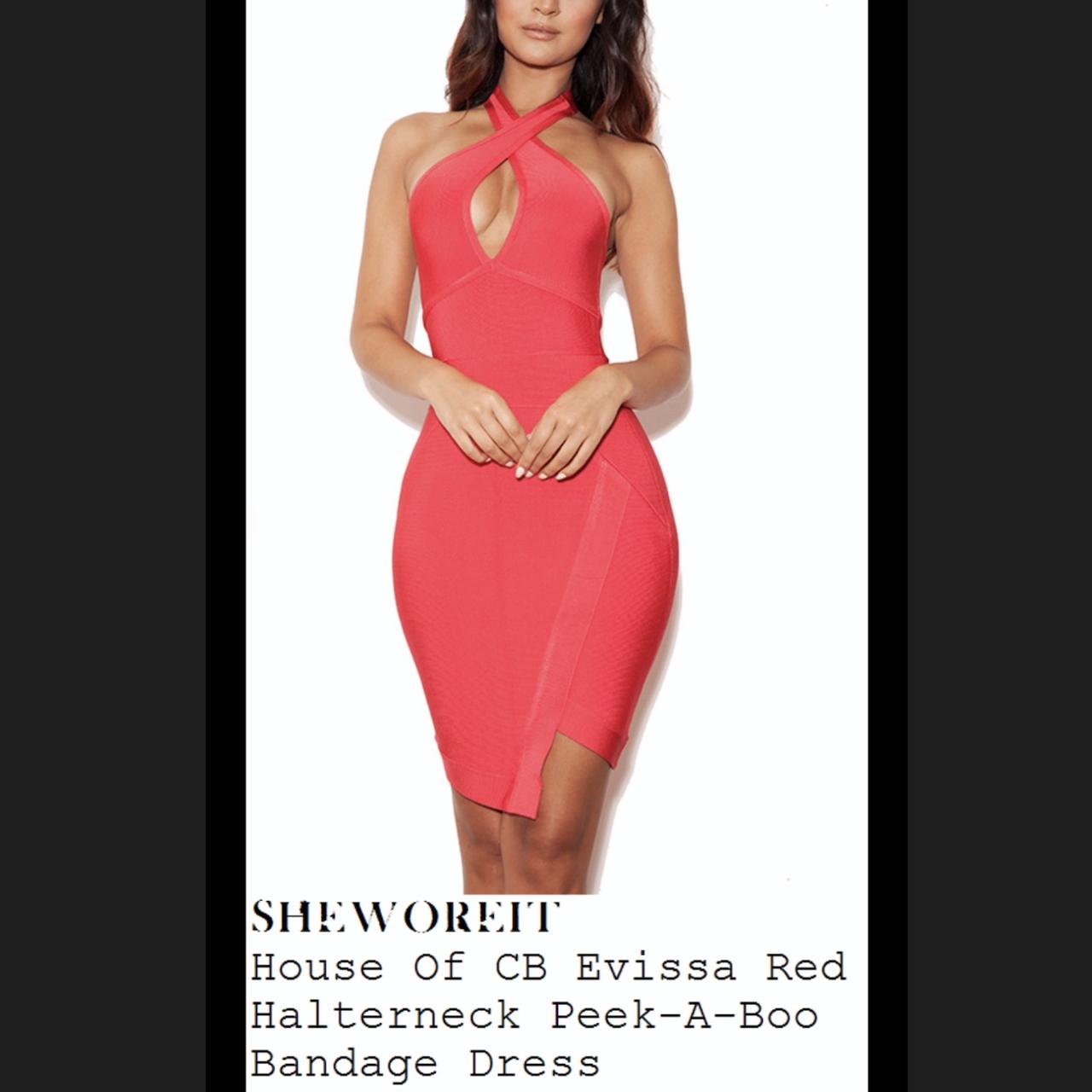 HOUSE OF CB coral halter neck bandage dress. WORN