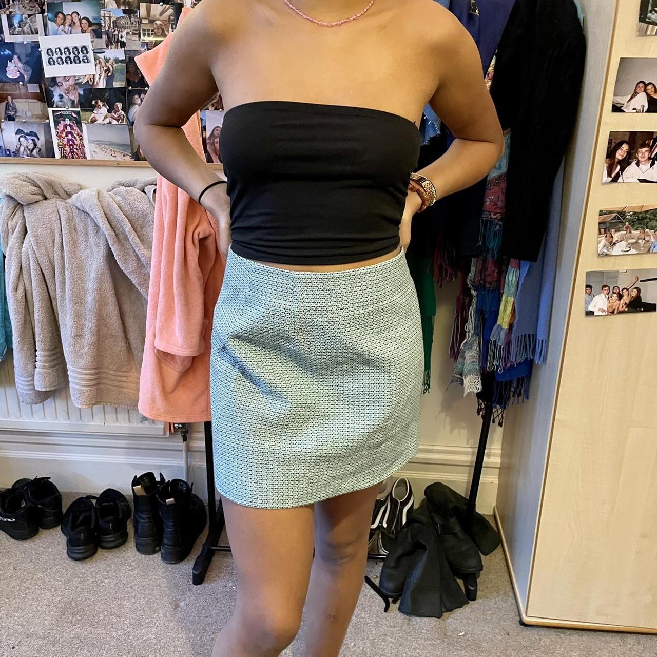 Karen Millen Women's Blue and Green Skirt Depop