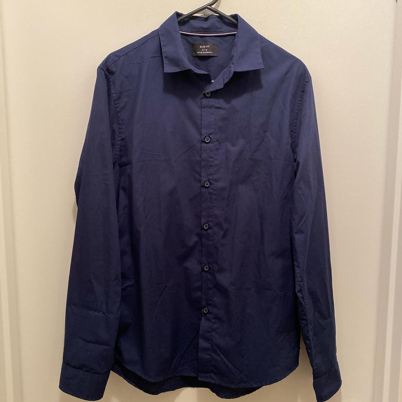 Navy button up. Slim fit long sleeve shirt, fits... - Depop