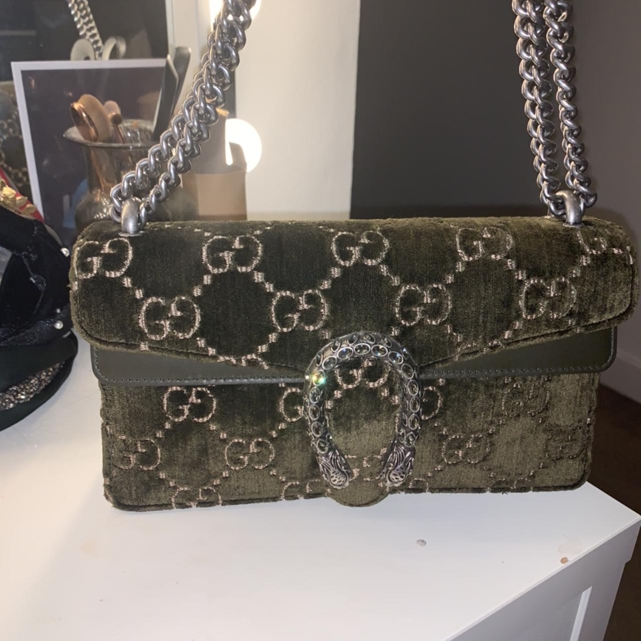 GUCCI Pre-Loved Dionysus Velvet GG Handbag in Dark Green