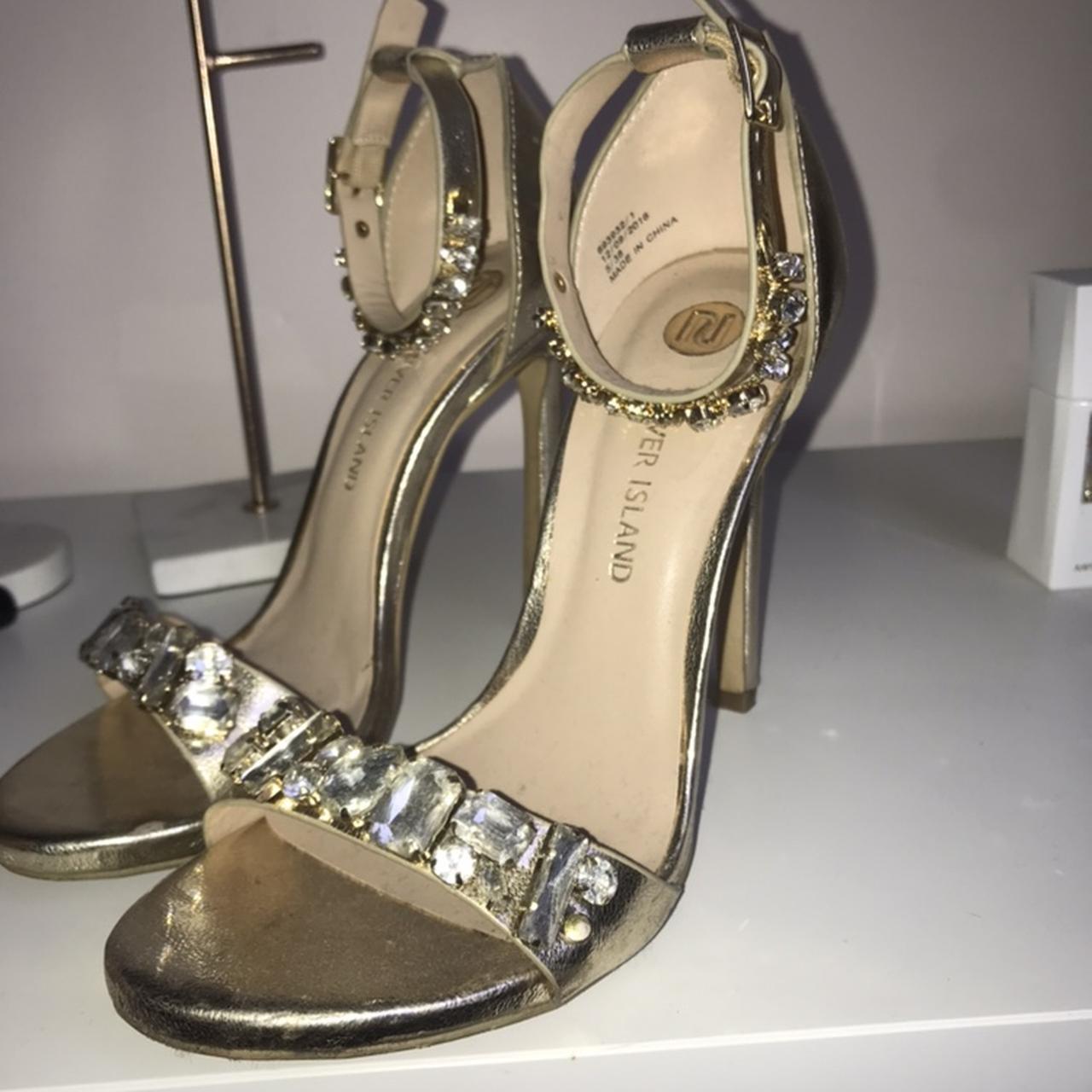 Gorgeous gold sparkle jewel heel river island worn... - Depop