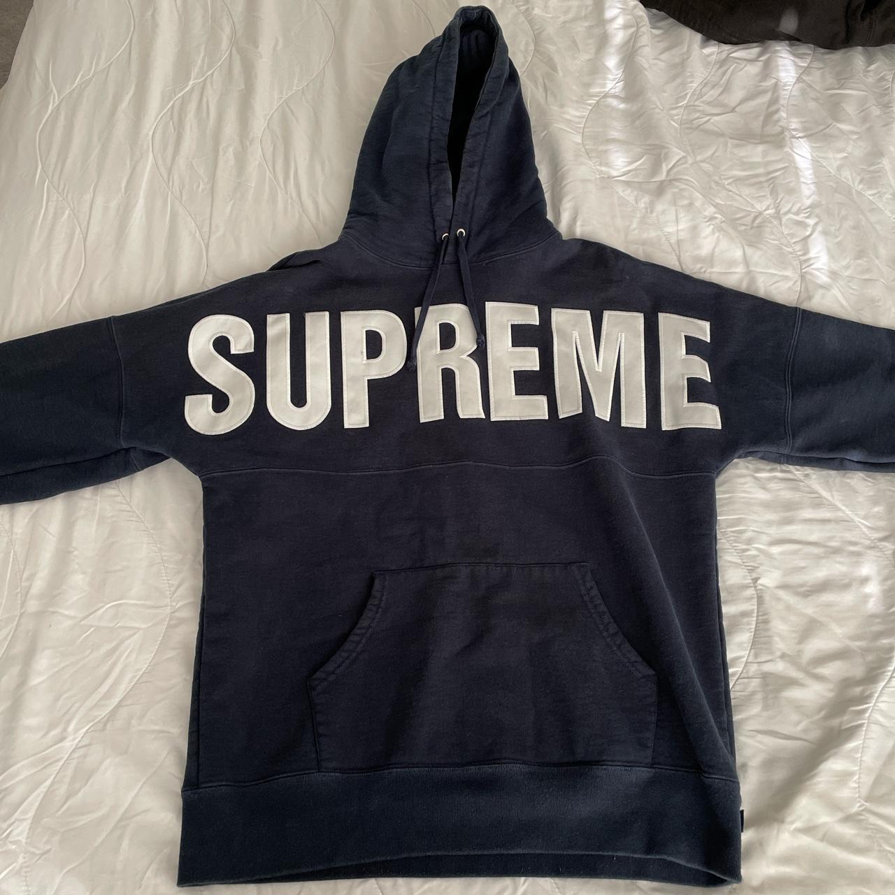 White Supreme hoodie with red box logo Size Large - Depop