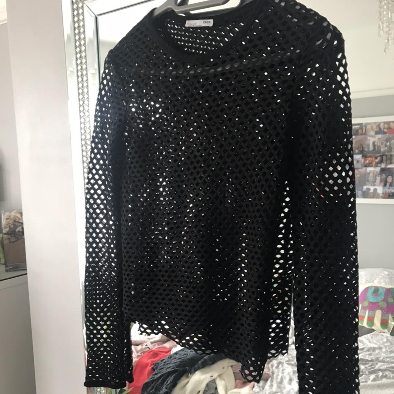 Black Zara see through long sleeved top. Size small.... - Depop