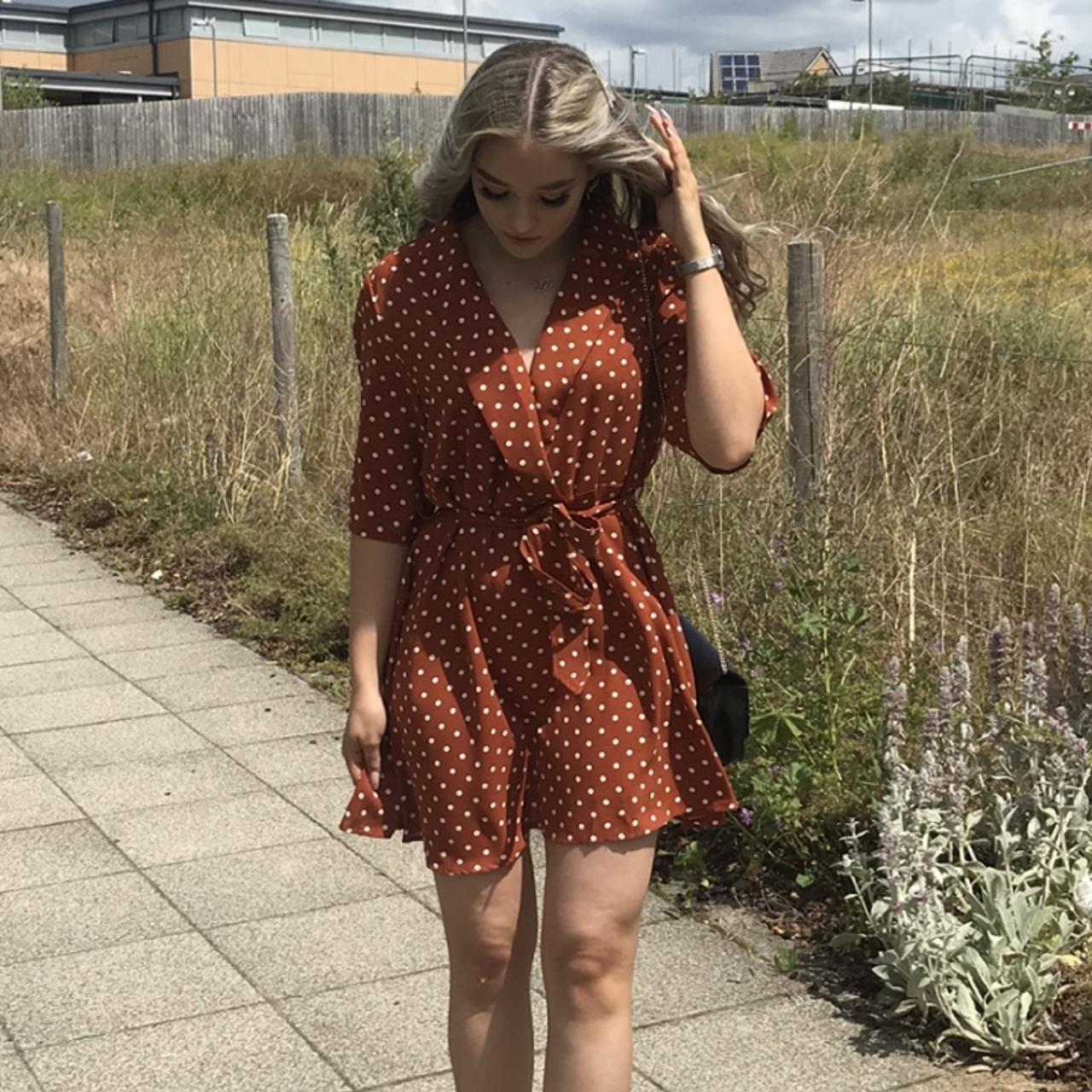 Terracotta polka dot tea hot sale dress