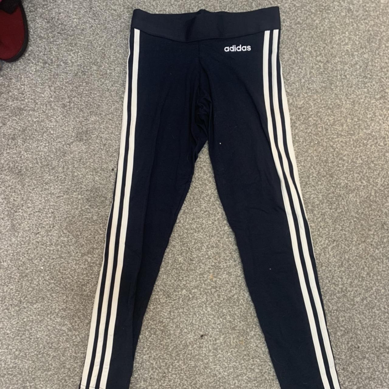 Adidas navy 3 stripe leggings Size UK 8-10 Brand... - Depop