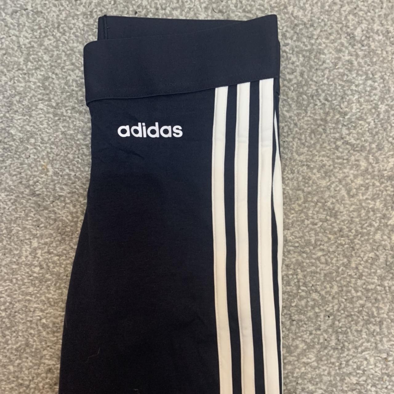 Adidas navy 3 stripe leggings Size UK 8-10 Brand... - Depop