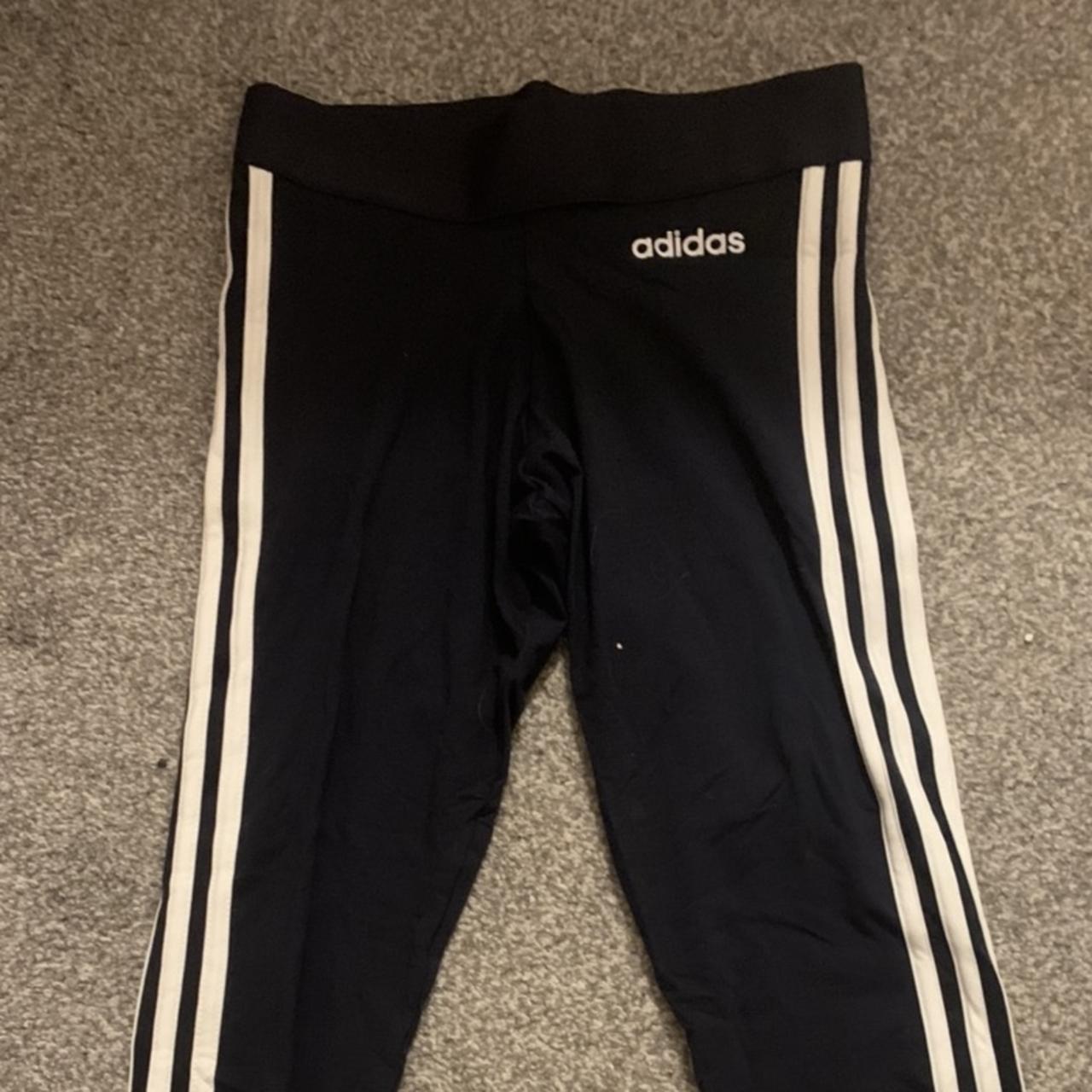 Adidas navy 3 stripe leggings Size UK 8-10 Brand... - Depop