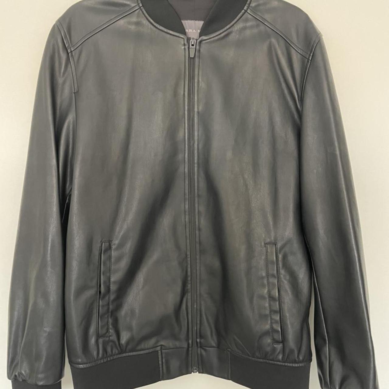 zara men's faux leather bomber jacket