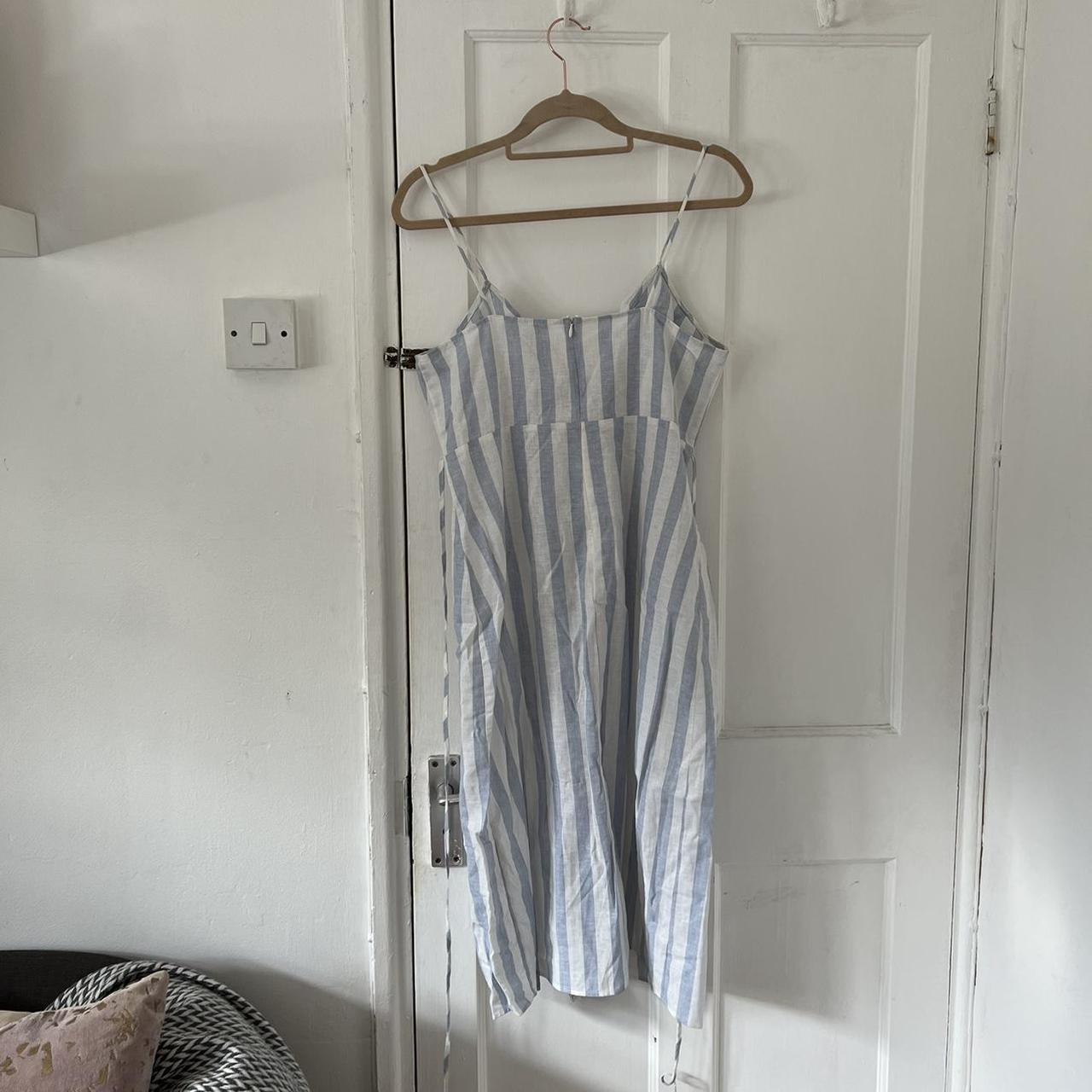 Zara blue and white stripe linen midi dress Size... Depop