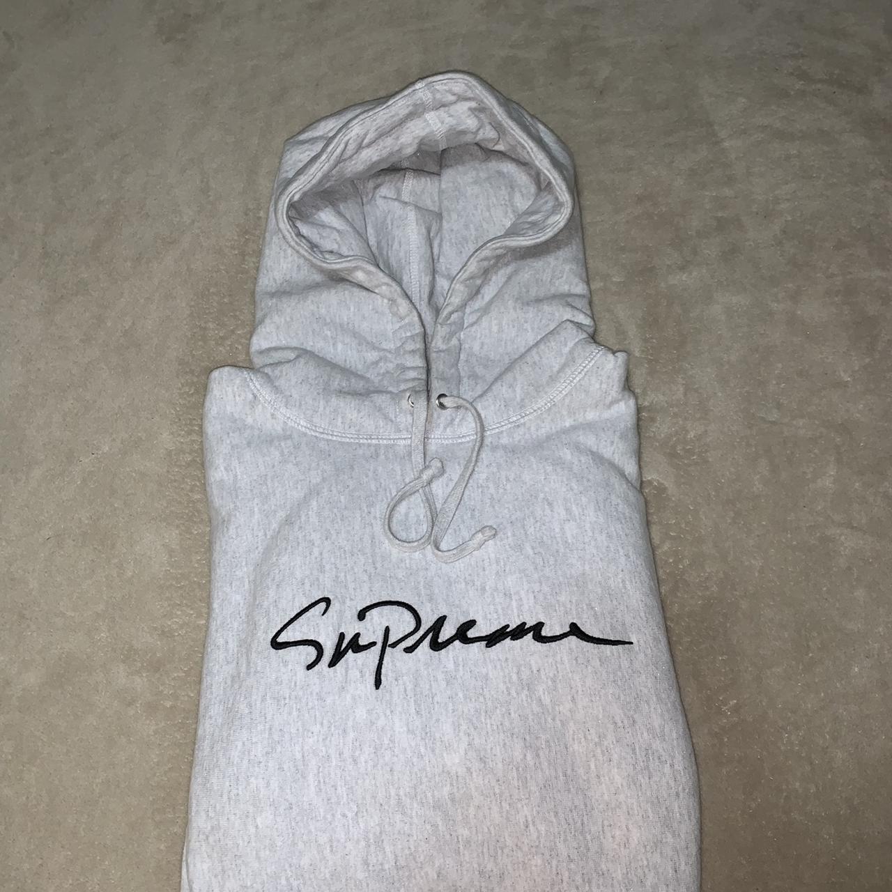 supreme script hoodie grey