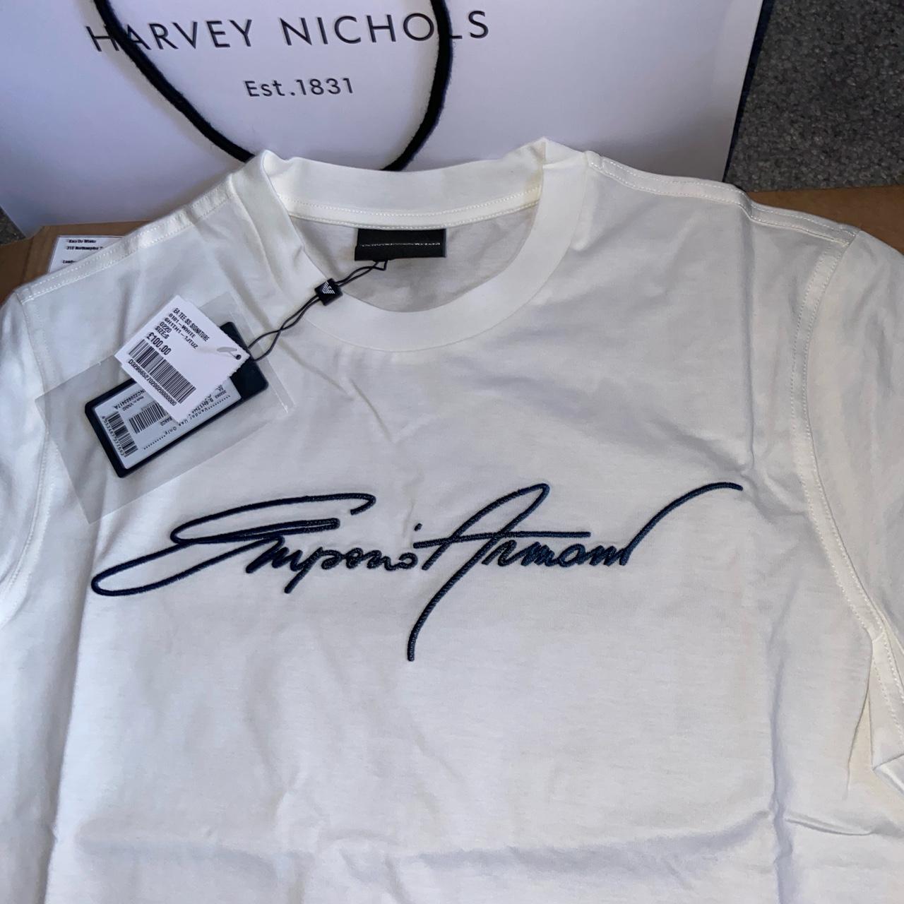 Emporio Armani Men's Cream and White T-shirt | Depop