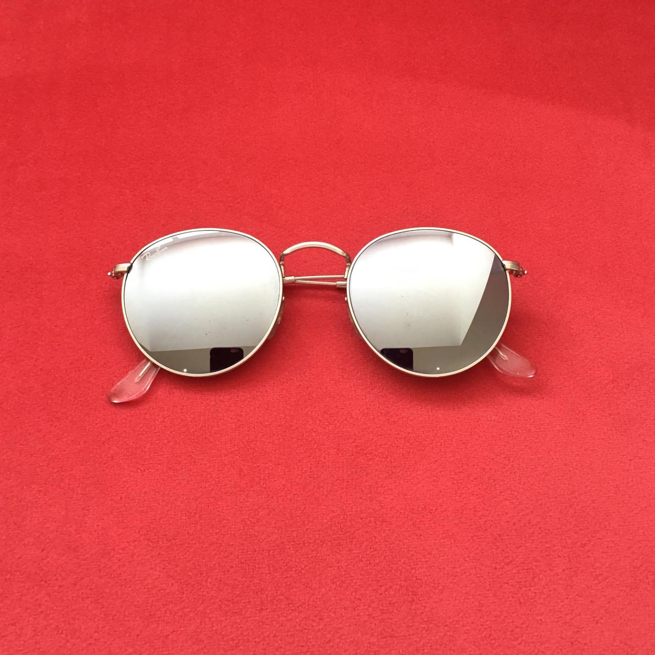 RAY BAN round silver/blue reflective sunglasses. - Depop