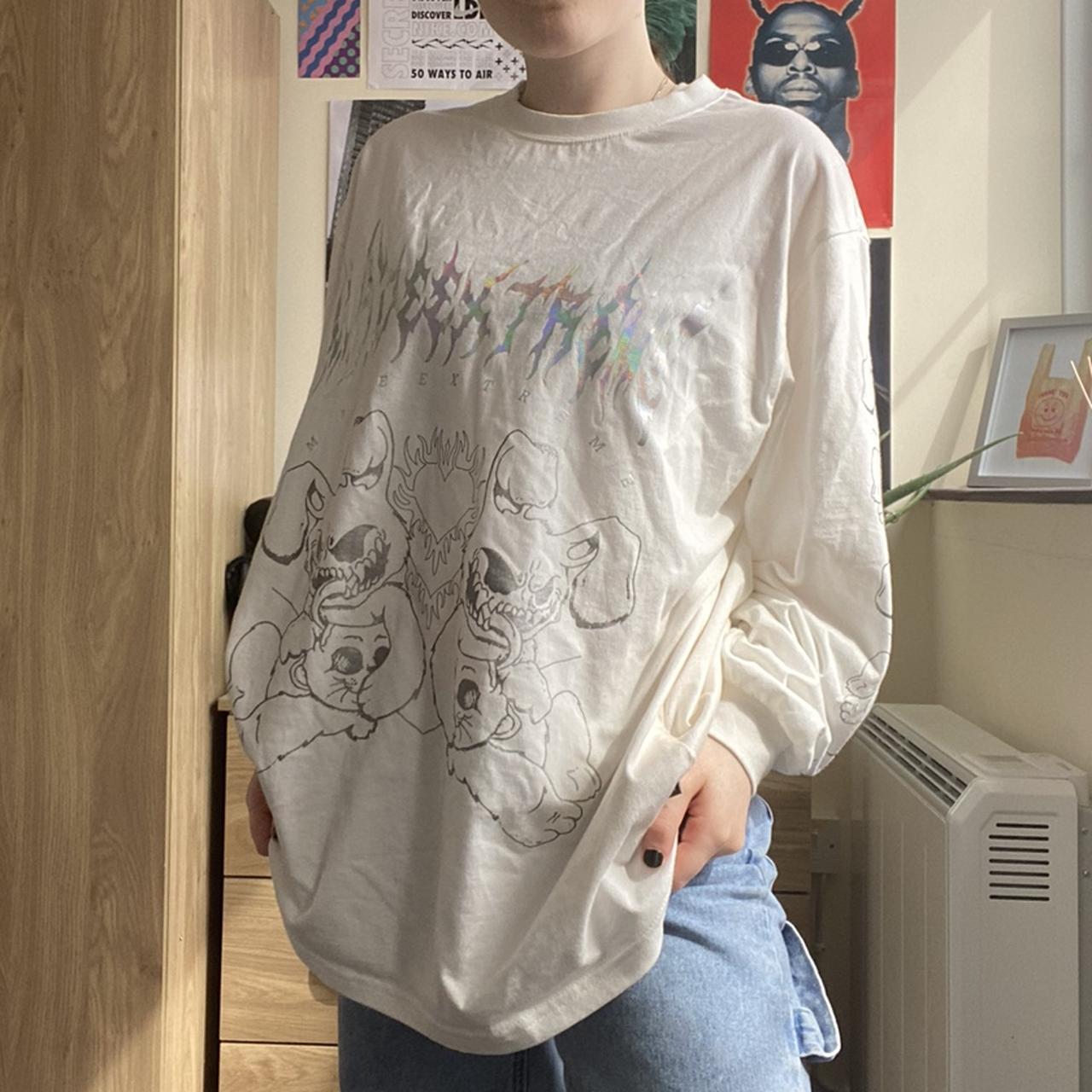 Made extreme white oversized long sleeved graphic... - Depop