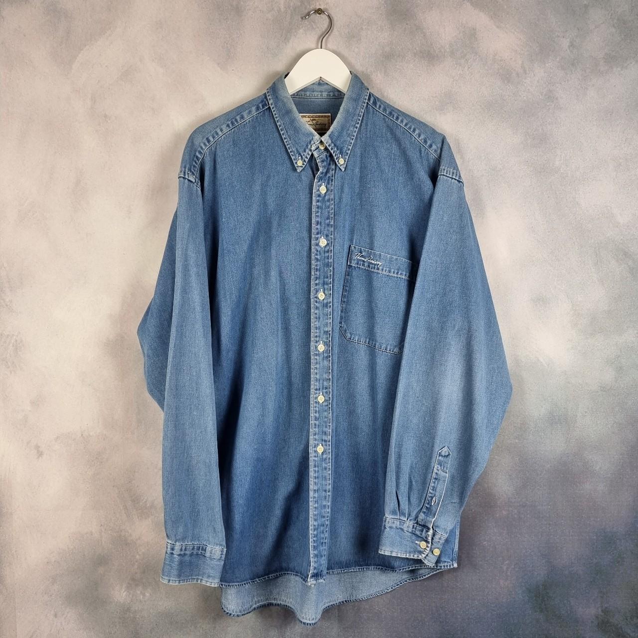 Vintage 90s Thomas Burberry denim shirt in 90s boxy... - Depop