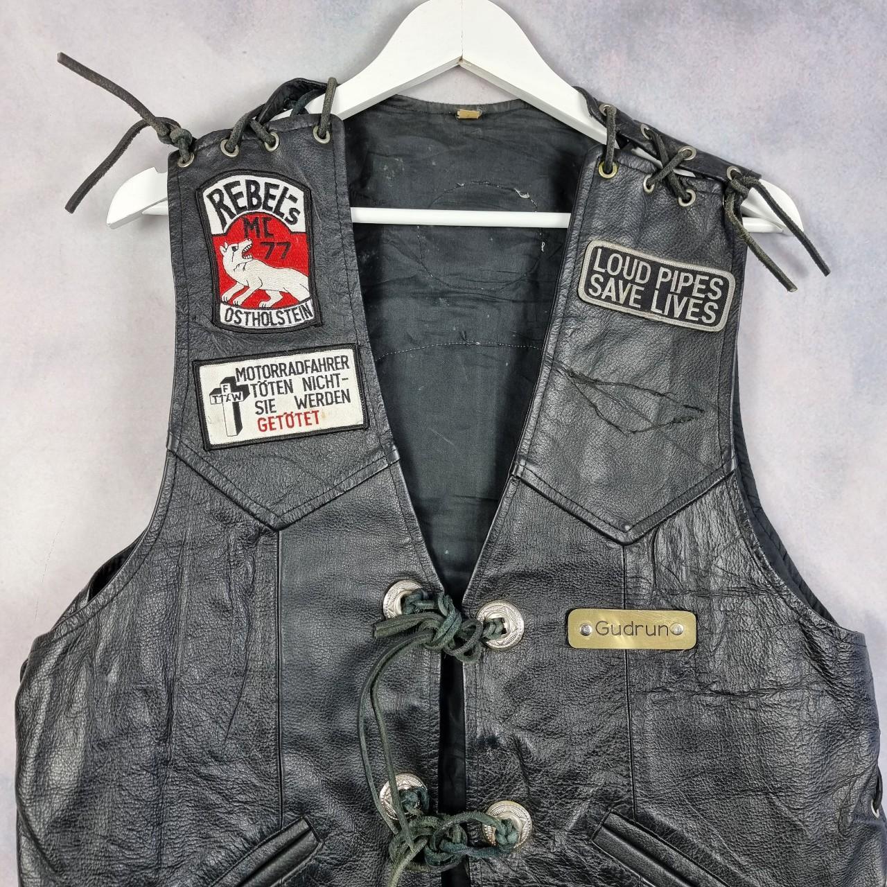 Vintage motorcycle MC biker real leather vest... - Depop