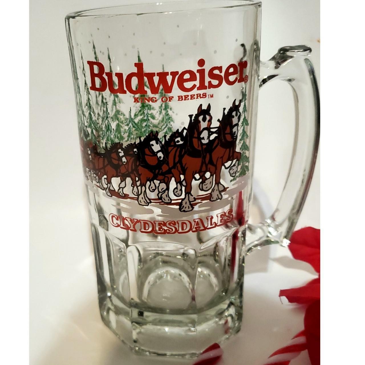 Budweiser Clydesdales Clear Glass Mug Beer Collectible Christmas