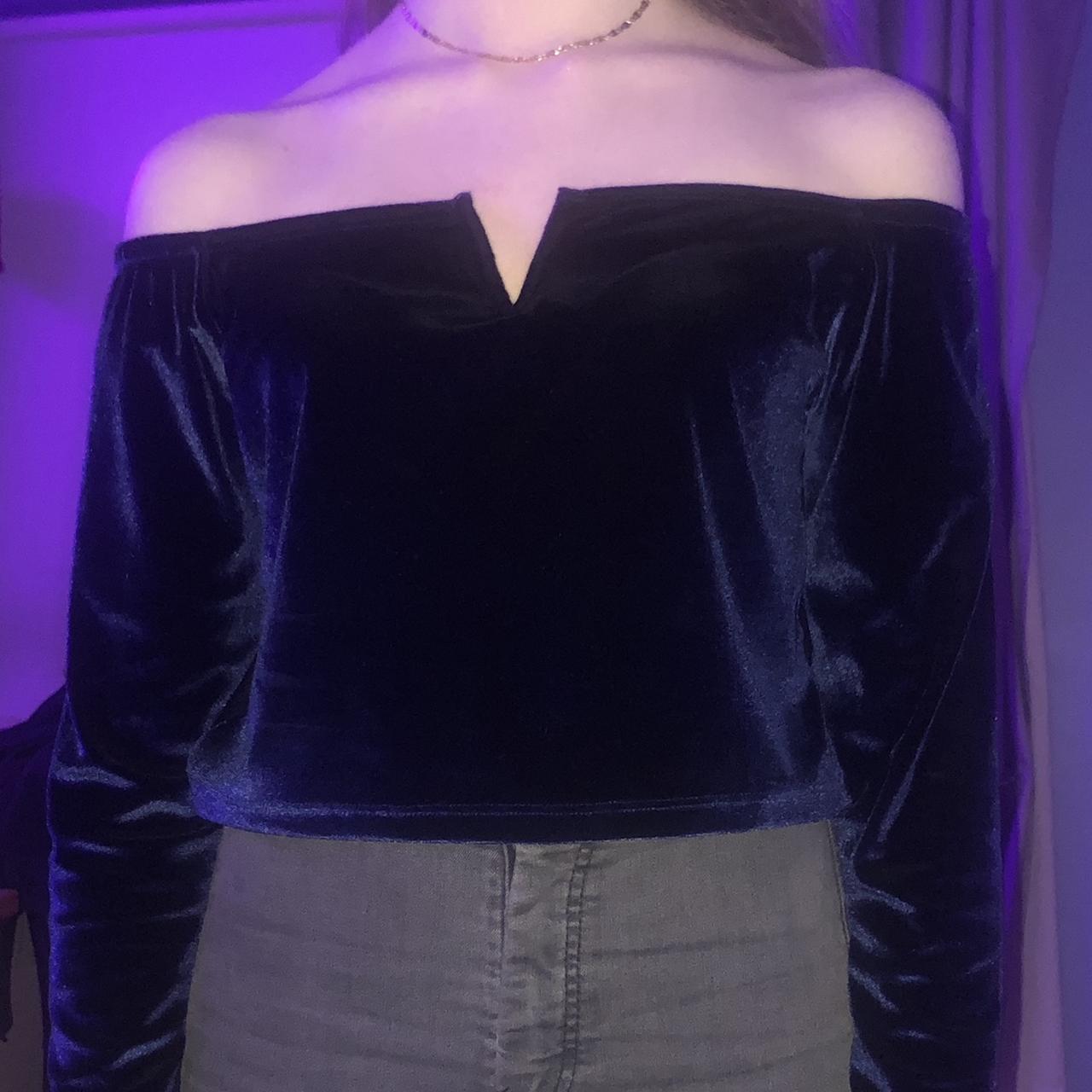 h-m-crushed-velvet-navy-top-size-m-model-is-size-depop