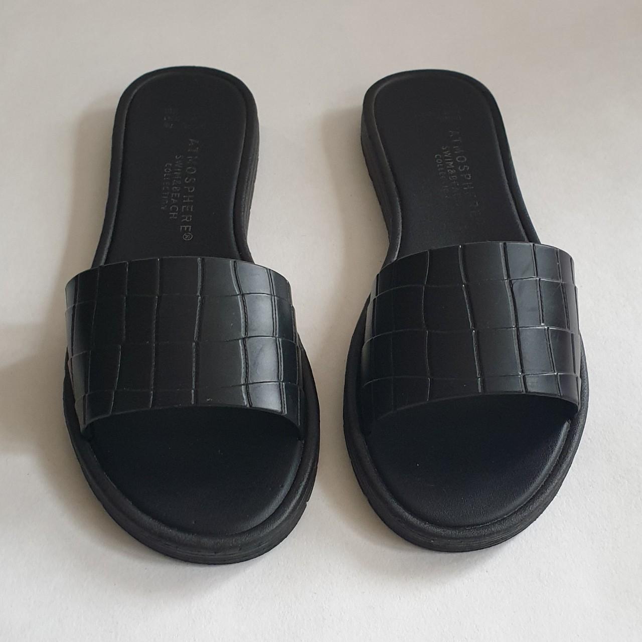 Atmosphere Black Crocodile effect Slides Brand new... - Depop