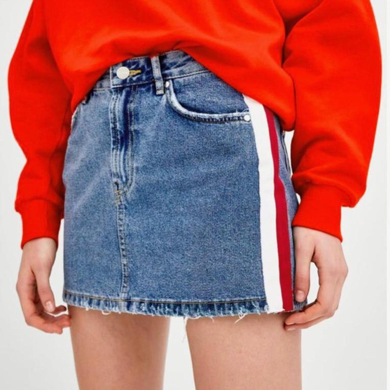 Denim skirt with top red and white stripe