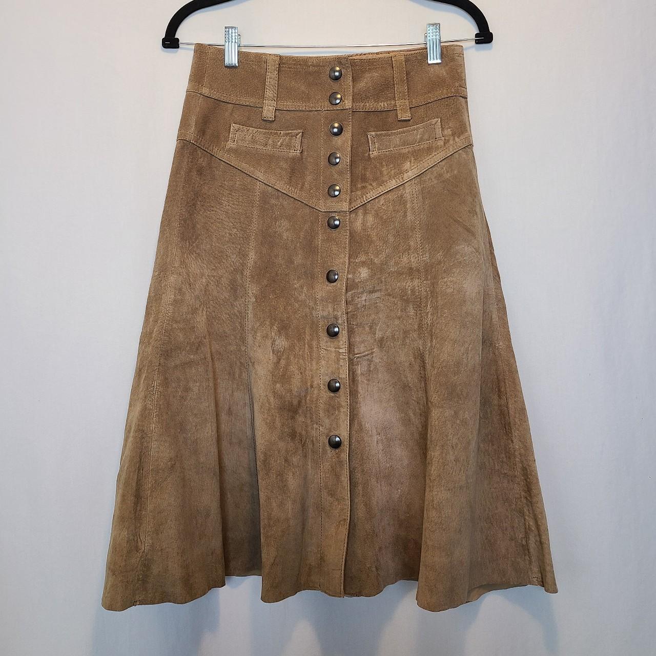 Vintage brown leather skirt by Hallhuber. Size 34.... - Depop