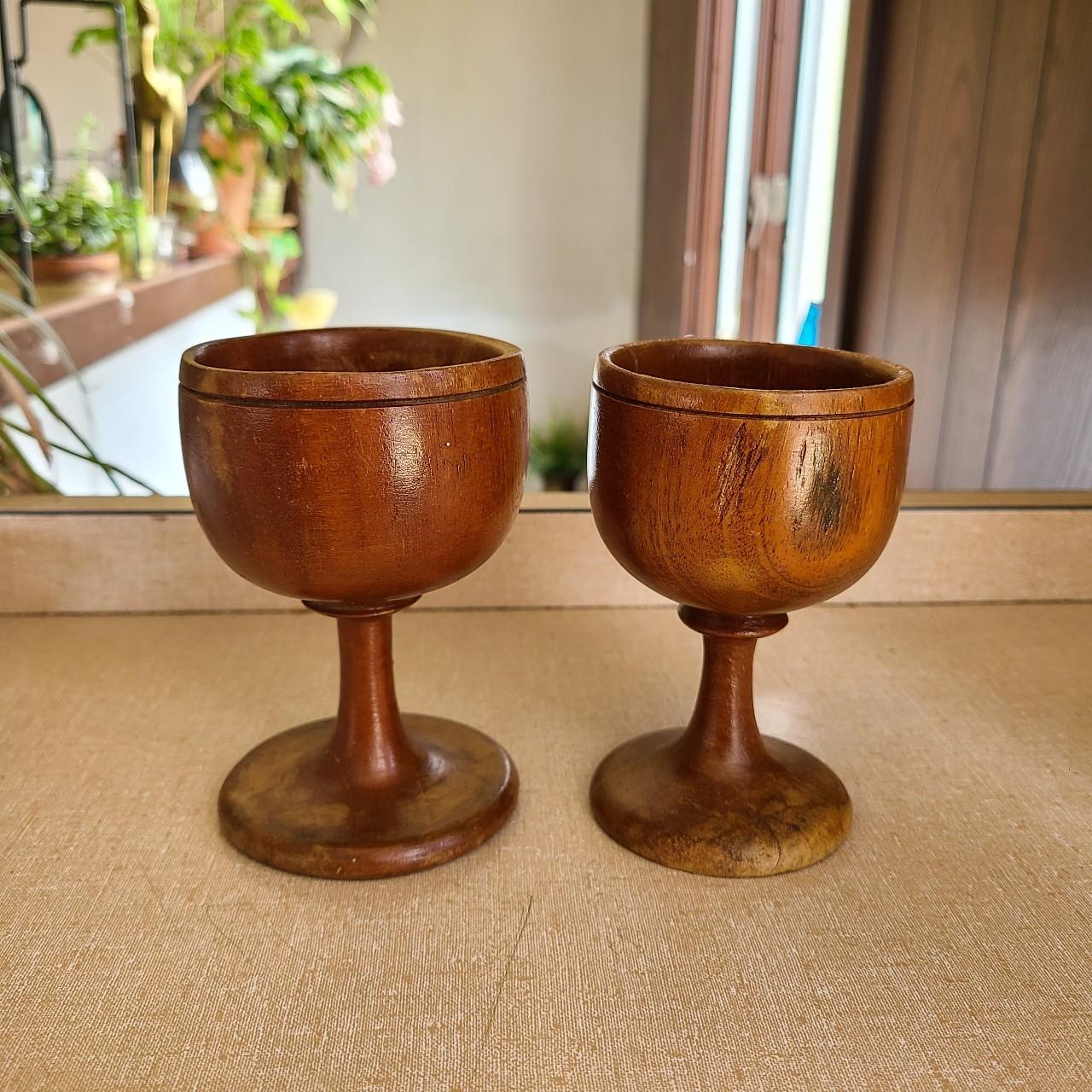 Vintage Handmade Wooden Cups. Set Of 2. Slightly - Depop