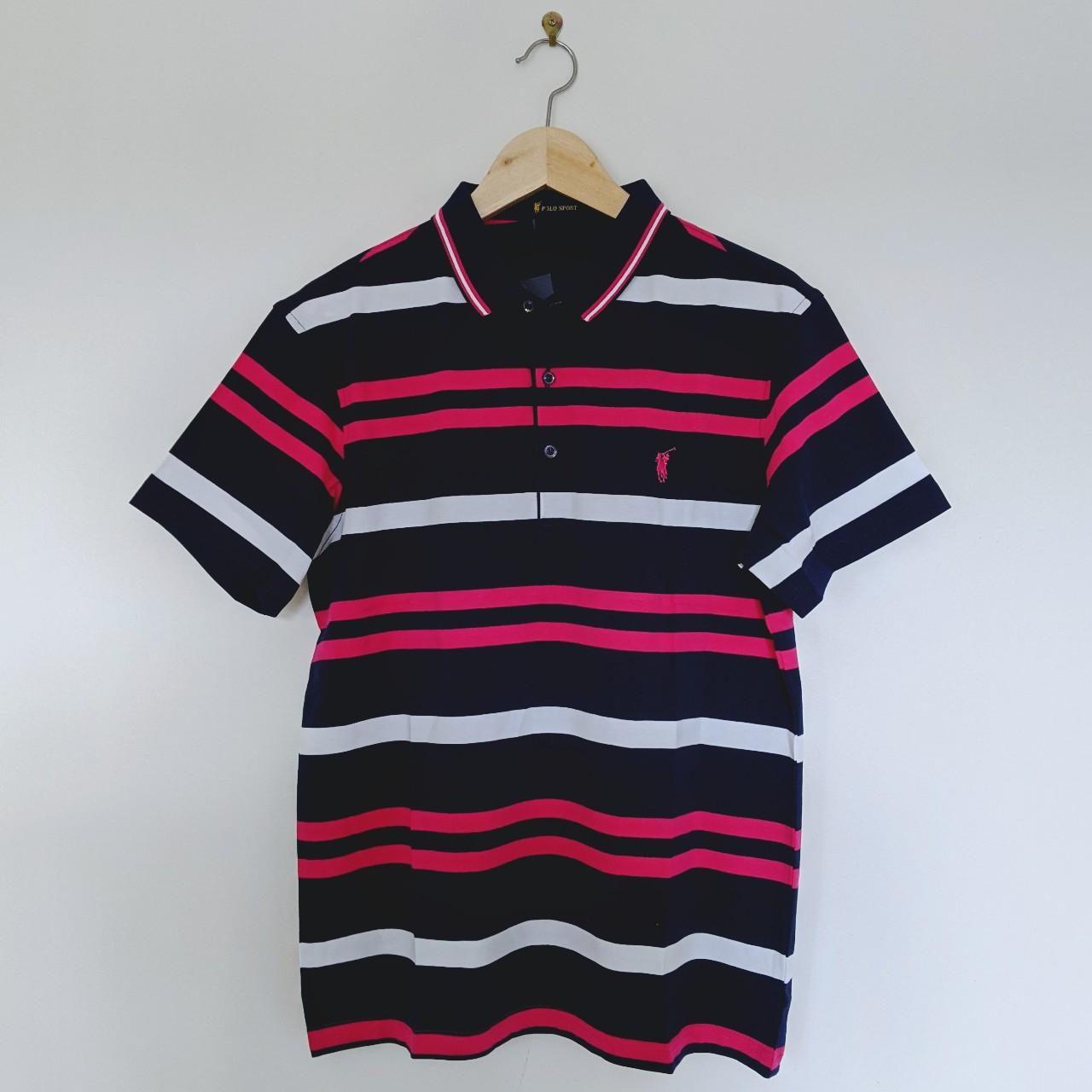Polo Ralph Lauren Sport - navy, pink, white stripes... - Depop